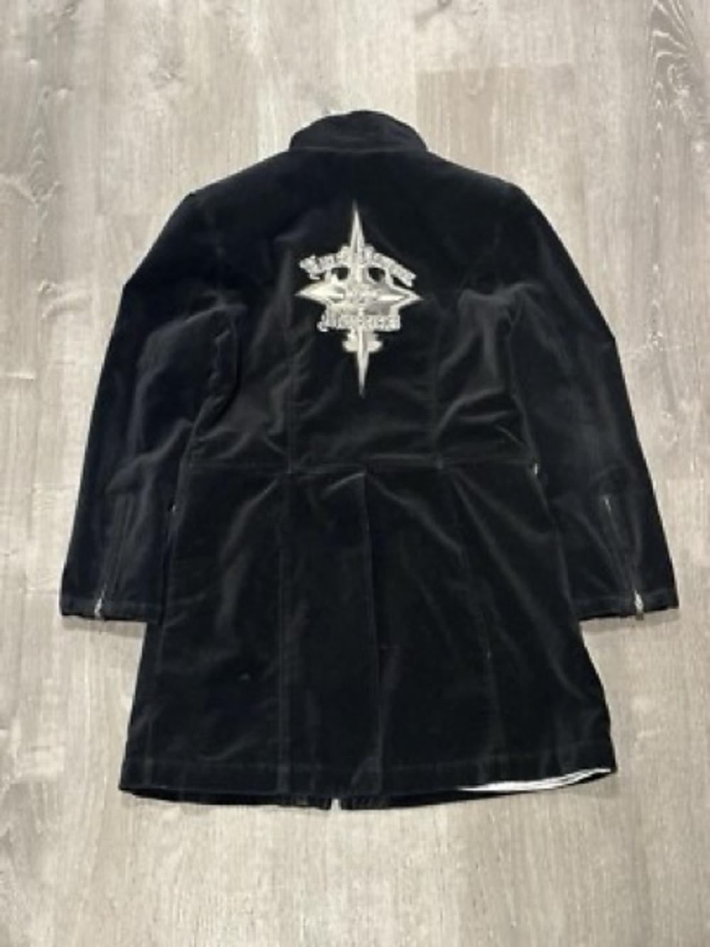 Harley-Davidson Black Velvet Trench Coat with Silver Back Patch